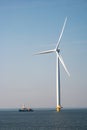 Windmill park westermeerdijk Netherlands, wind mill turbine with blue sky in ocean, green energy Royalty Free Stock Photo