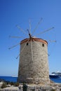 Windmill pier at the commercial harbor in Rhodes city. Rhodes, Greece