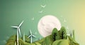 windmill power clean renewable energy banner with nature background.