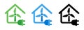 Windmill powering home house electricity green energy eco friendly power generator with leaf symbol