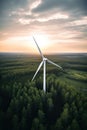 Windmill in a rural area forest during sunset. AI Generated
