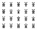Vintage Windmill black silhouette icons vector set Royalty Free Stock Photo