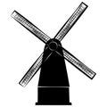 Windmill silhouette isolated on white background. Clipart