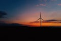 Windmill silhouette at sunset sky. Royalty Free Stock Photo