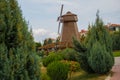 Windmill with sky as background. Beautiful landscape in summer in the Park Selale, Eskisehir, Turkey