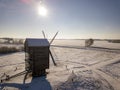 Windmill in the snow of a Russian winter Royalty Free Stock Photo