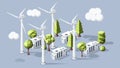 Windmill stations with trees vector concept