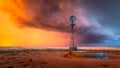 Windmill in a Thunderstorm at Sunset