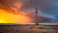 Windmill in a Thunderstorm at Sunset Royalty Free Stock Photo