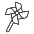 Windmill toy line icon, kid toys concept, vane paper toy sign on white background, Pinwheel icon in outline style for