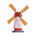 Windmill Traditional Rural Building Cartoon Vector Illustration on White Background.