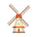 Windmill, traditional rural windmills. Agriculture tower. Isolated flat icon. Vector illustration. Royalty Free Stock Photo