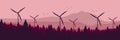 Windmill turbines in mountain landscape flat design vector wallpaper