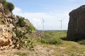 Windmill turbines and rocks in Aruba