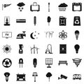 Windmill village icons set, simple style