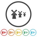 Windmill. Vintage logo design icons in color circle buttons