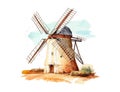 Windmill vintage watercolor hand drawn. Vector illustration desing