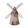 Windmill vintage watercolor illustration isolated on white background. Rural making bread mill hand drawn. Painted