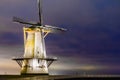 The windmill of Vlissingen by night, typical dutch scenery, historic buildings, Zeeland, the Netherlands Royalty Free Stock Photo