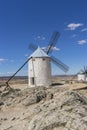 Windmill, White wind mills for grinding wheat. Town of Consuegra in the province of Toledo, Spain
