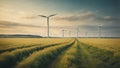 windmill wind power electricity farm field. Ai Generated Royalty Free Stock Photo