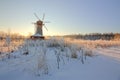 Windmill winter morning in a field