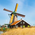 Windmill in Zaanse Schans, traditional village near Amsterdam, Holland Royalty Free Stock Photo