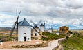 Windmills and Castle Consuegra, Castile-La Mancha Royalty Free Stock Photo