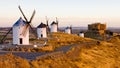 windmills with castle, Consuegra, Castile-La Mancha, Spain Royalty Free Stock Photo