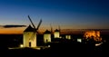 windmills with castle at night, Consuegra, Castile-La Mancha, Sp Royalty Free Stock Photo