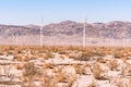 Windmills in Dry desert in southern california USA on bright hot day in summer