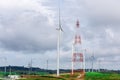 Windmills for electric power production with blue sky
