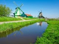 Windmills in ethnographic open-air museum Zaanse Schans, Netherlands Royalty Free Stock Photo