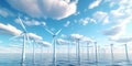 Windmills floating in the sky, energy-charged, Sustainable concept. Royalty Free Stock Photo