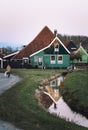 Windmills and Houses of Zaanse Schans in The Netherlands Amsterdam Sunset