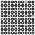100 windmills icons set black circle