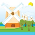 windmills kinderdijk netherlands. Vector illustration decorative design Royalty Free Stock Photo