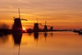 Windmills at Kinderdijk during sunrise