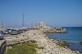 Windmills at mandraki harbor Royalty Free Stock Photo