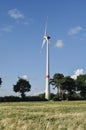 Windmills on a meadow in late summer in Germany with a pale filter.