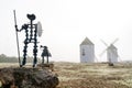 The windmills and metal statues of Don Quijote and Sancho Panza in Mota del Cuervo in La Mancha