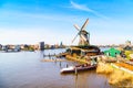 Windmills panorama in Zaanse Schans, traditional village, Netherlands, North Holland Royalty Free Stock Photo