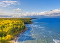 The Windmills park of Paldiski. Wind turbine farm near Baltic sea. Autumn landscape with windmills, orange forest and Royalty Free Stock Photo