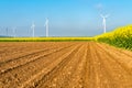 Windmills on the field Royalty Free Stock Photo