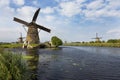 Windmills on River, Kinderdijk, Netherland Royalty Free Stock Photo