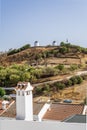 Windmills in Sanlucar de Guadiana, border town of Spain Royalty Free Stock Photo
