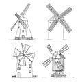 Windmills set vector silhouettes Royalty Free Stock Photo