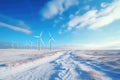 windmills stand in a snowy field Royalty Free Stock Photo