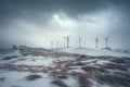 windmills stand in a snowy field Royalty Free Stock Photo