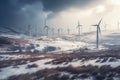 windmills stand in a snowy field Royalty Free Stock Photo